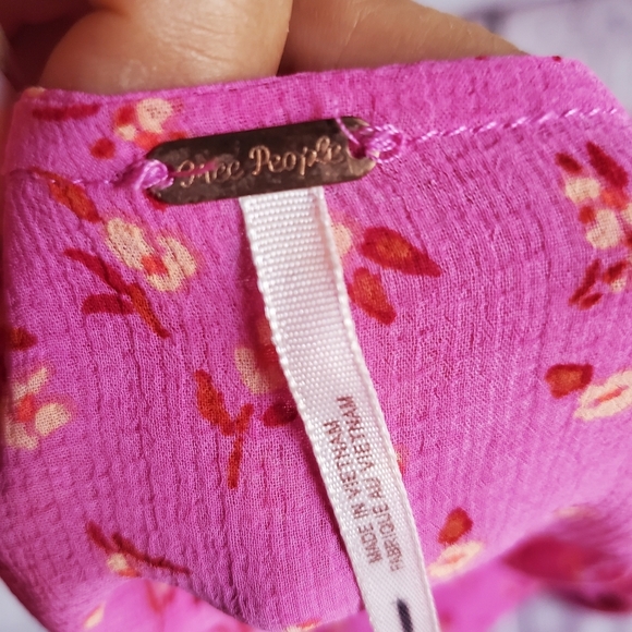 Free People Lolita Smocked Peasant Top Pink Floral Square Neck Cottage Boho Sm - Picture 7 of 12